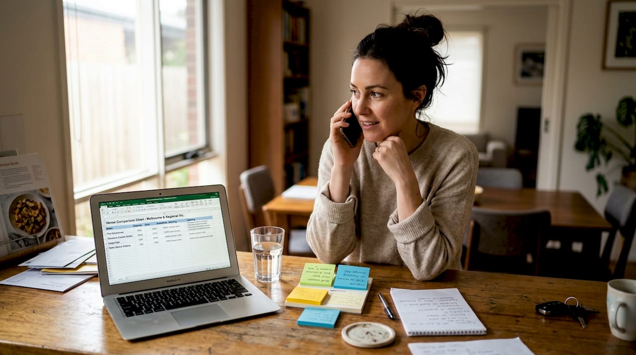 Why comparing venue types ensures your dream wedding match 1 Woman discussing wedding venue on phone