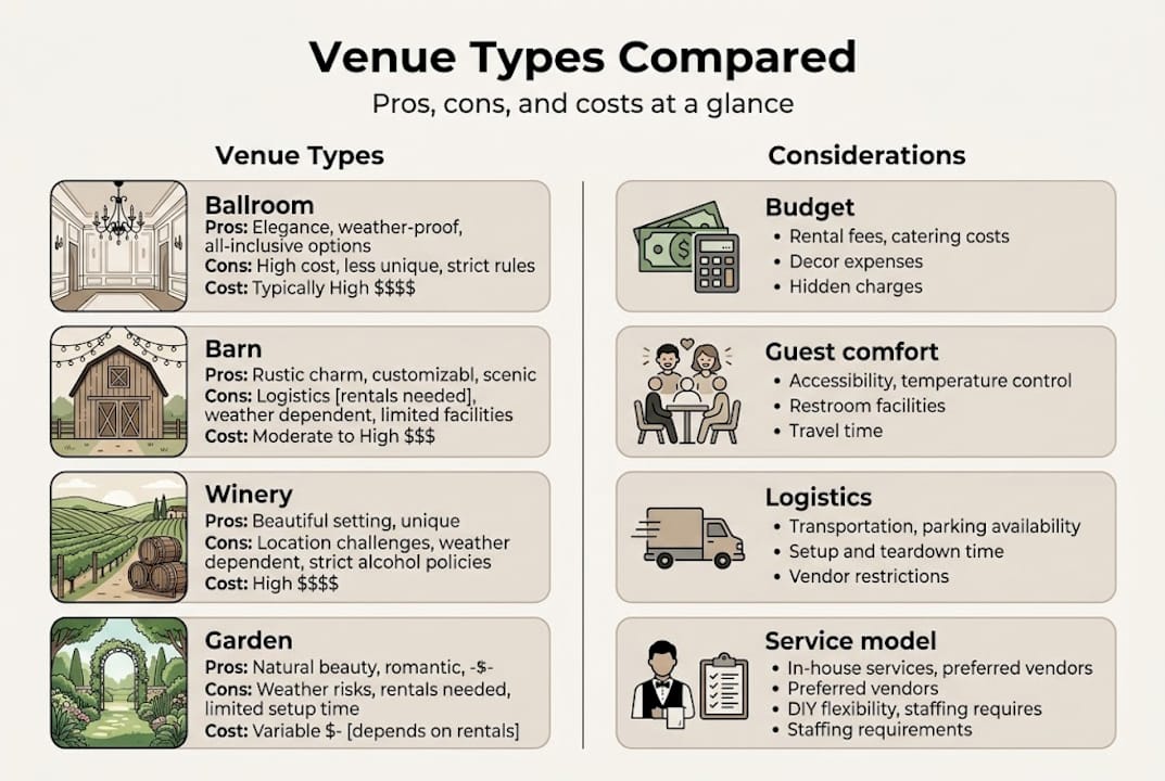 Why comparing venue types ensures your dream wedding match 2 Infographic comparing wedding venue types