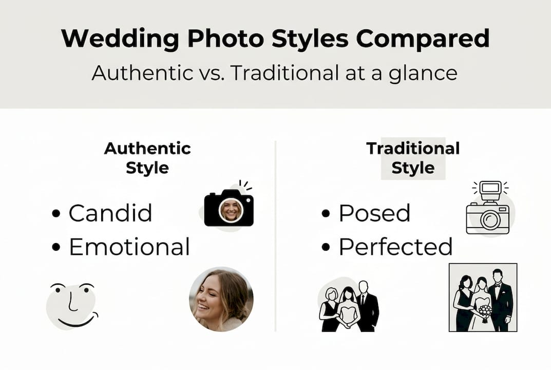 authentic wedding photography for your true love story 2 Infographic compares authentic and traditional photography
