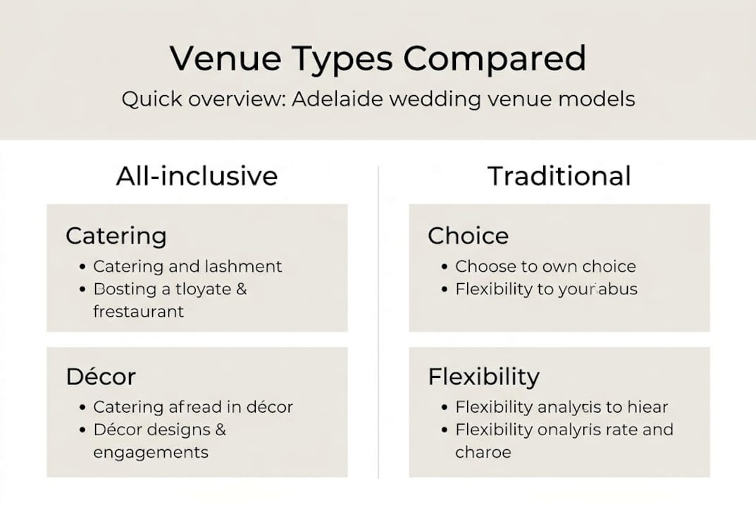 What is an all-inclusive venue? Your Adelaide wedding guide 2 Infographic comparing venue types and key features