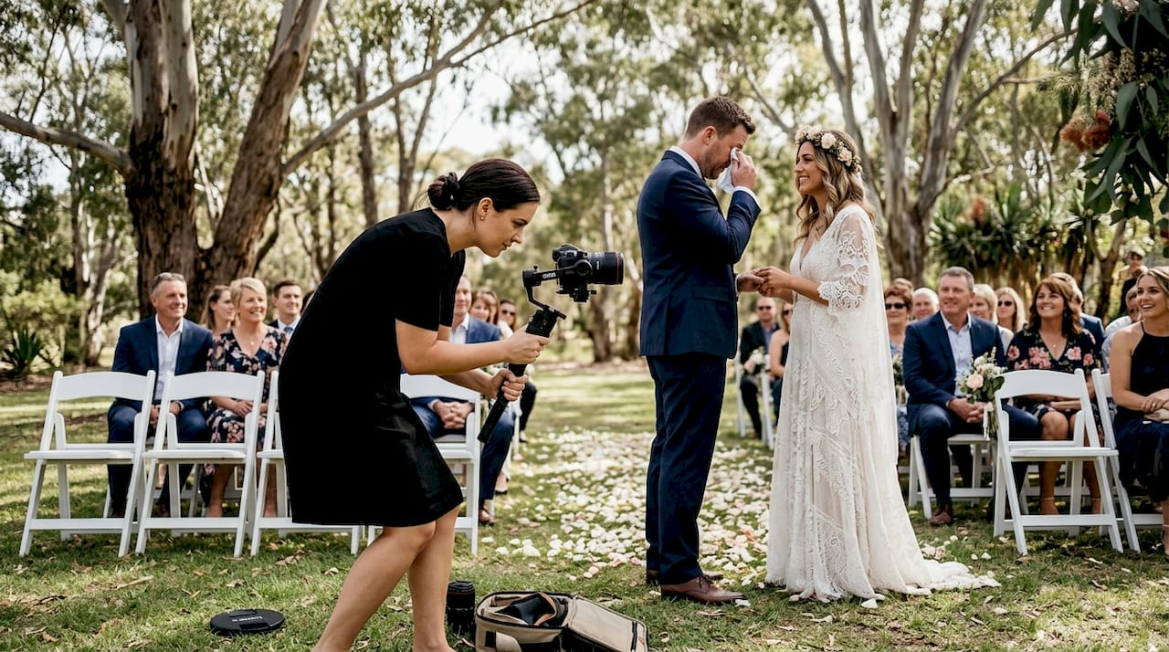 why hire a wedding videographer for your adelaide wedding 5 Videographer capturing candid emotional wedding moment