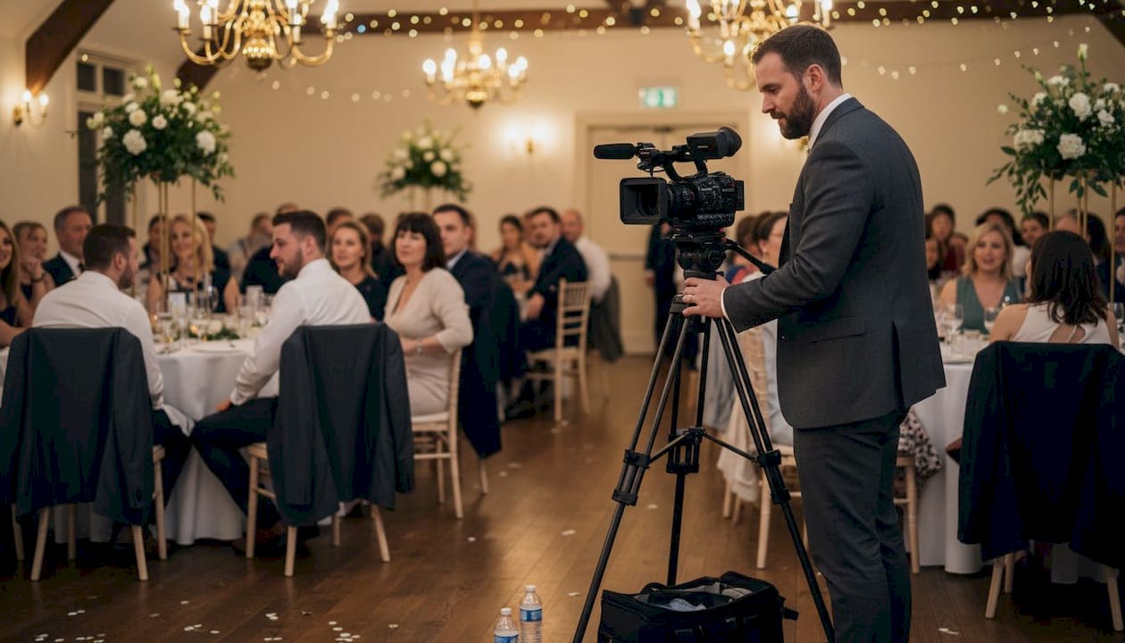 wedding highlight films: capture your story in moments 1 Videographer capturing wedding at reception hall