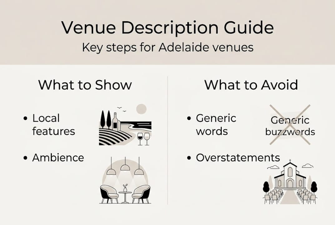 How to write a venue description that attracts Adelaide couples 2 Infographic on writing venue descriptions for Adelaide