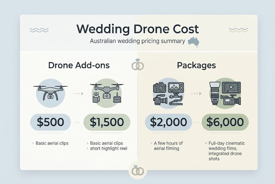 drone wedding videography: elevate your story in australia 2 Infographic showing drone wedding pricing breakdown