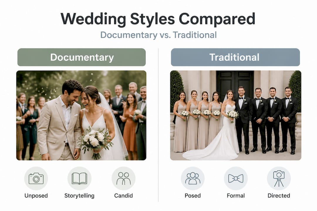 discover documentary style photography for authentic wedding memories 2 Infographic comparing documentary and traditional wedding photography