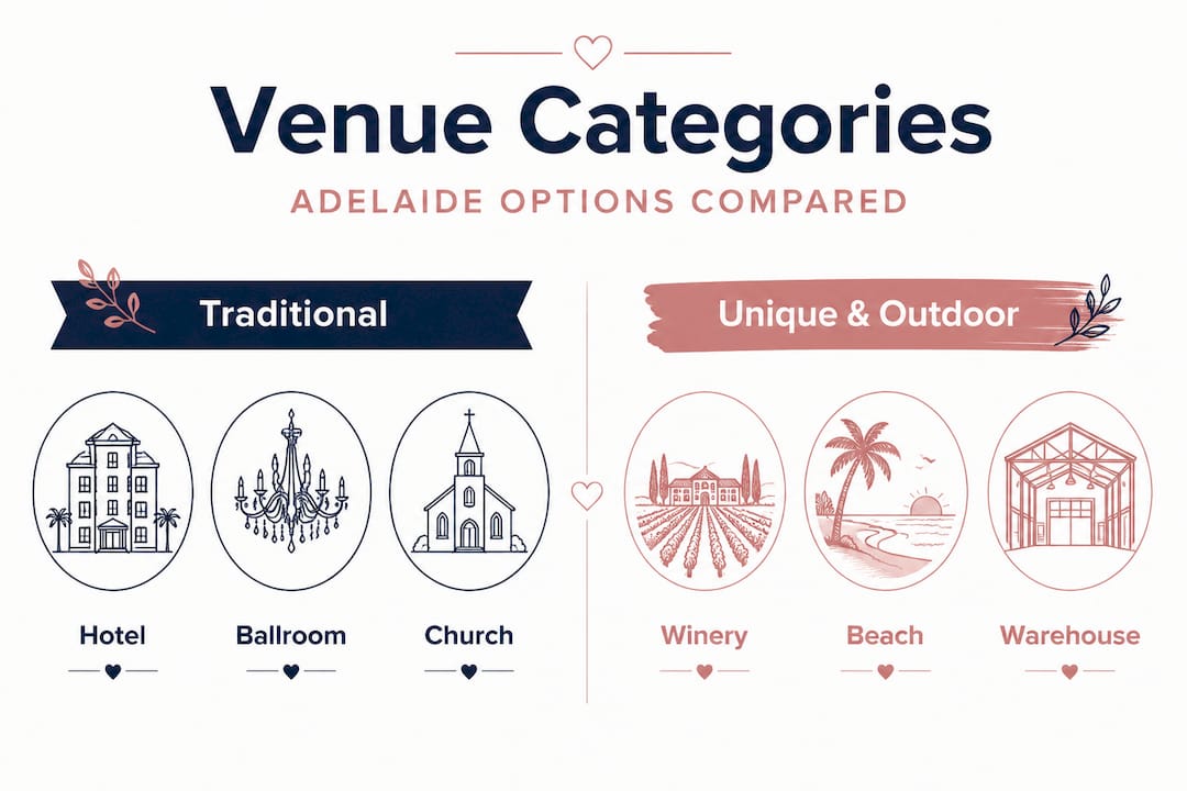 Understand wedding venue categories for your Adelaide day 2 Infographic comparing wedding venue categories