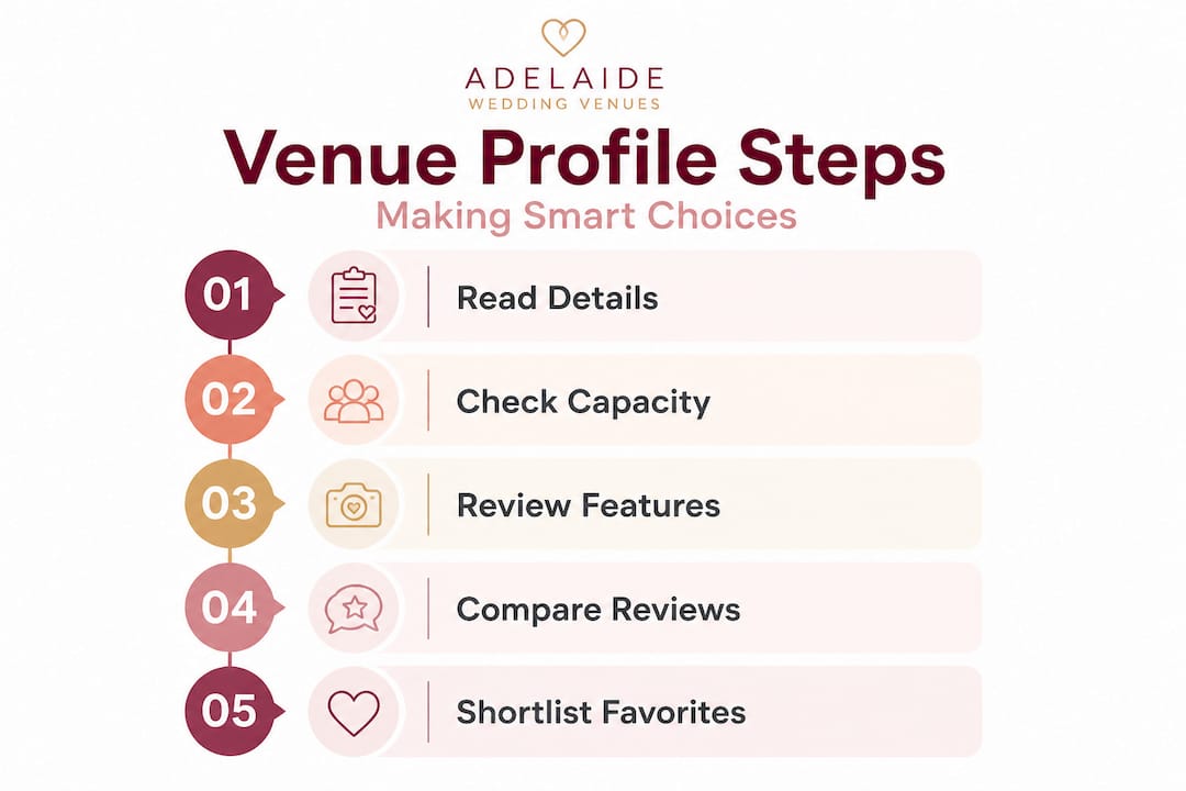 Venue profiles explained: make smarter Adelaide venue choices 1 Infographic showing five steps to smart venue selection