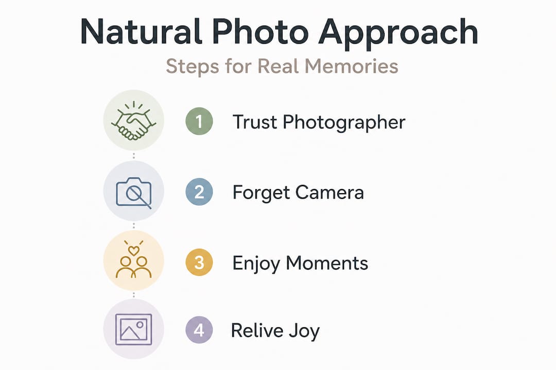 why natural wedding photography captures real memories 60 Infographic showing steps for natural wedding photography