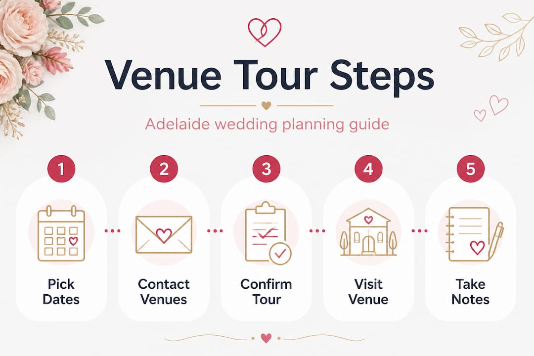 How to schedule venue tours in Adelaide for your wedding 1 Infographic showing venue tour scheduling steps