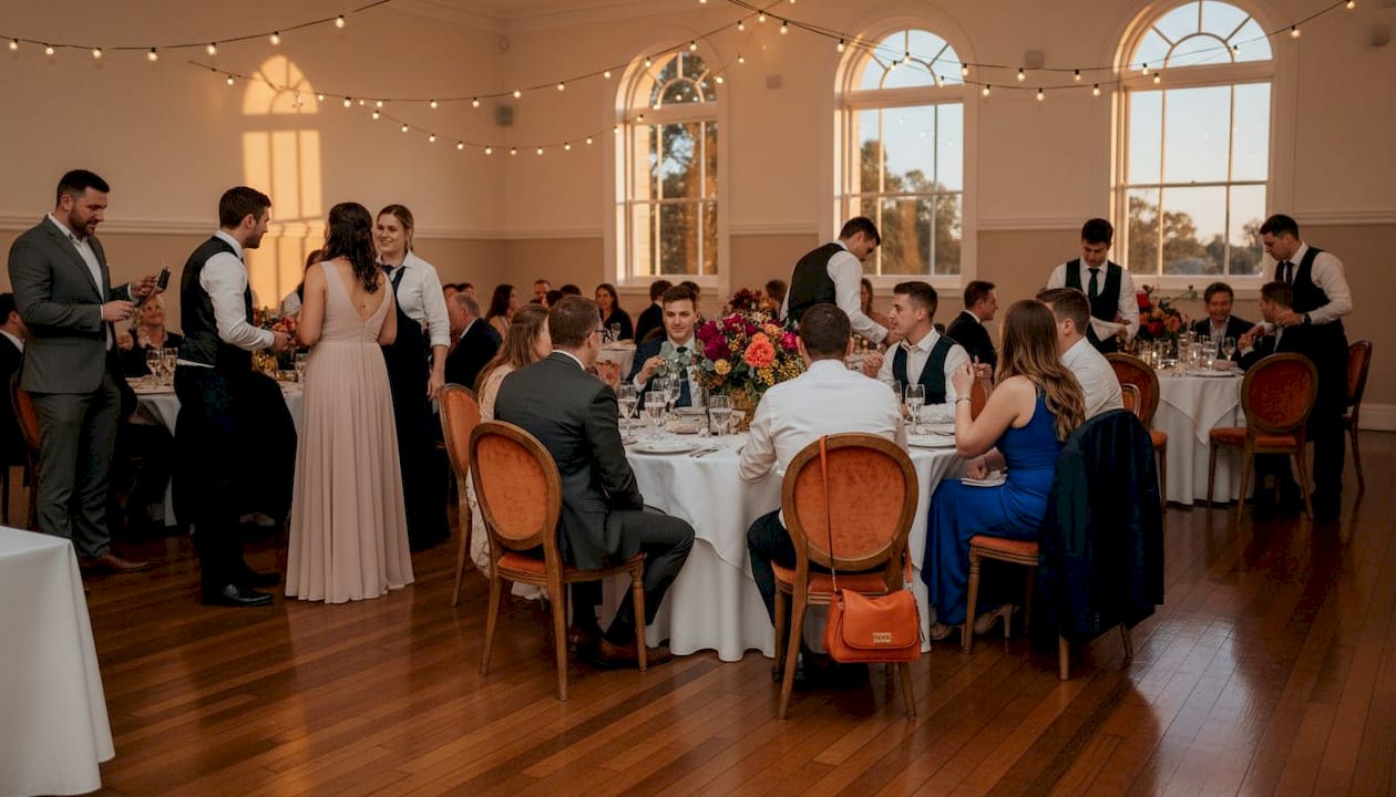 Venue layout ideas for Adelaide weddings: Inspiration and real examples 1 Guests around round banquet tables at reception