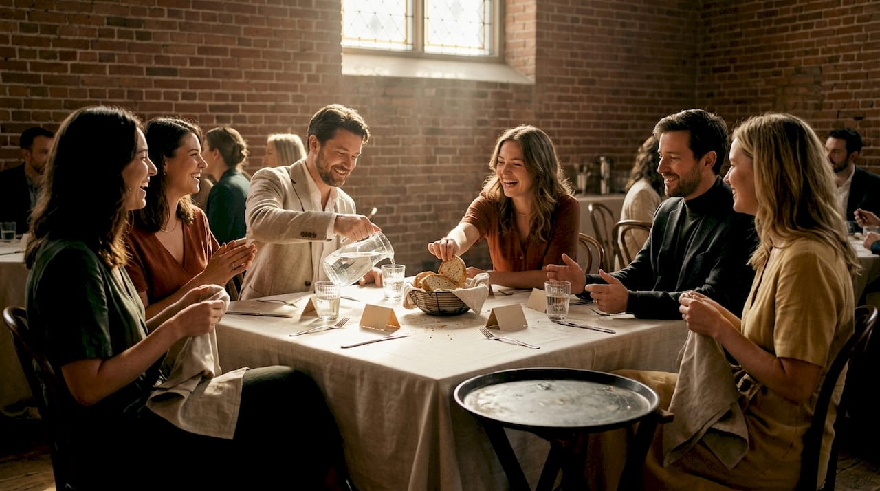 relaxed wedding photography for authentic, joyful memories 40 Wedding guests relax at banquet table