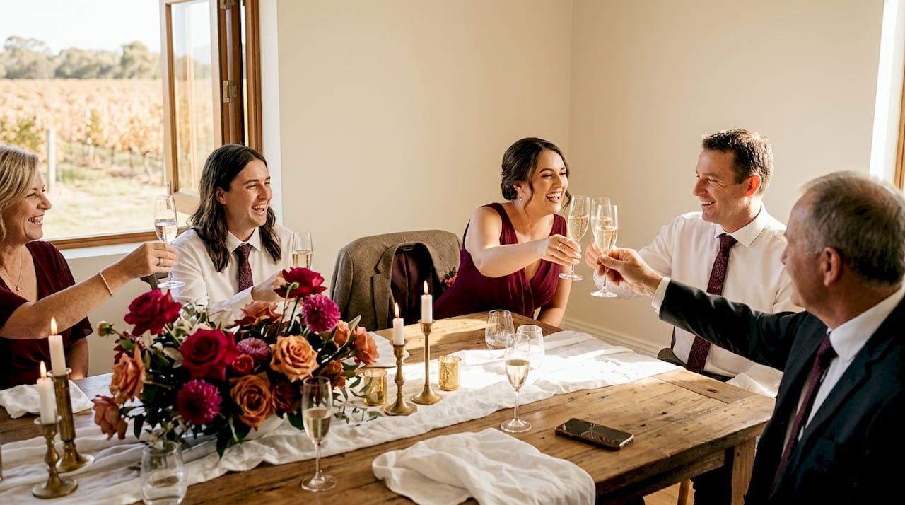 Exclusive-use wedding venues: your Adelaide guide 2 Family toasting at private Adelaide wedding venue