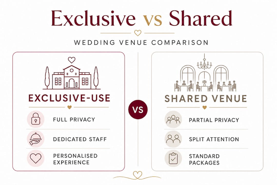 Exclusive-use wedding venues: your Adelaide guide 1 Comparison infographic exclusive versus shared wedding venues