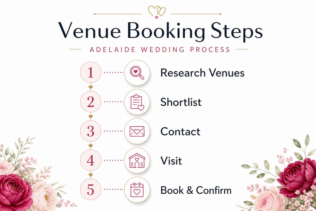 Step-by-step venue booking: simplify your Adelaide wedding 2 Infographic with wedding venue booking steps