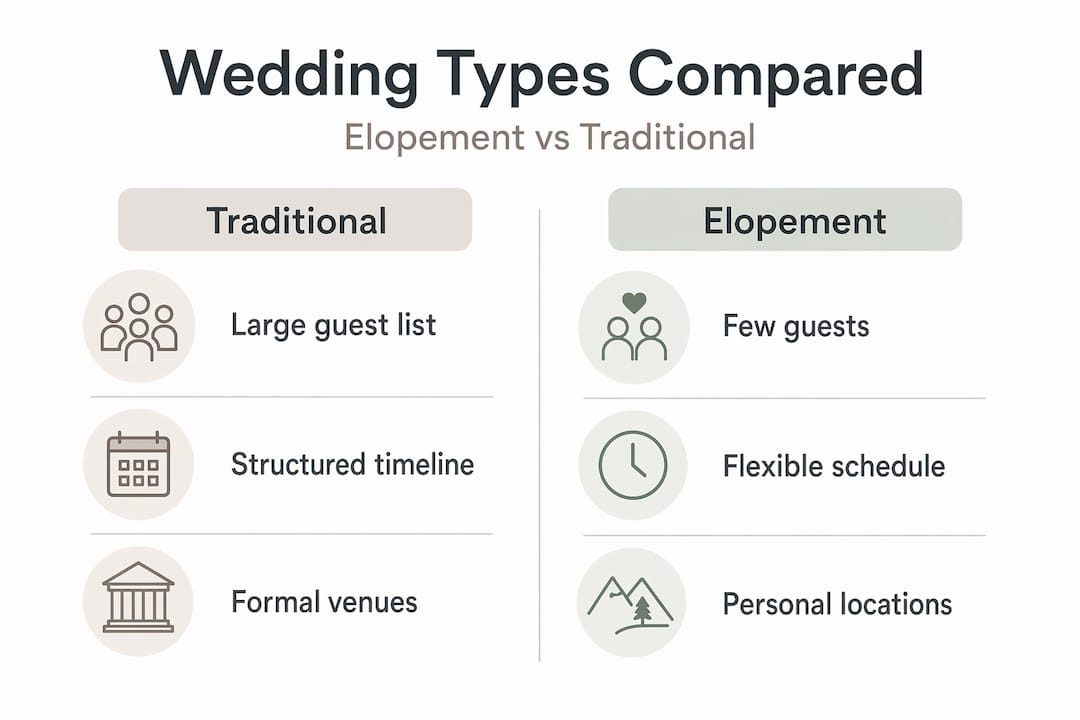 elopement photography: crafting intimate memories that last 92 Infographic comparing elopement and traditional weddings
