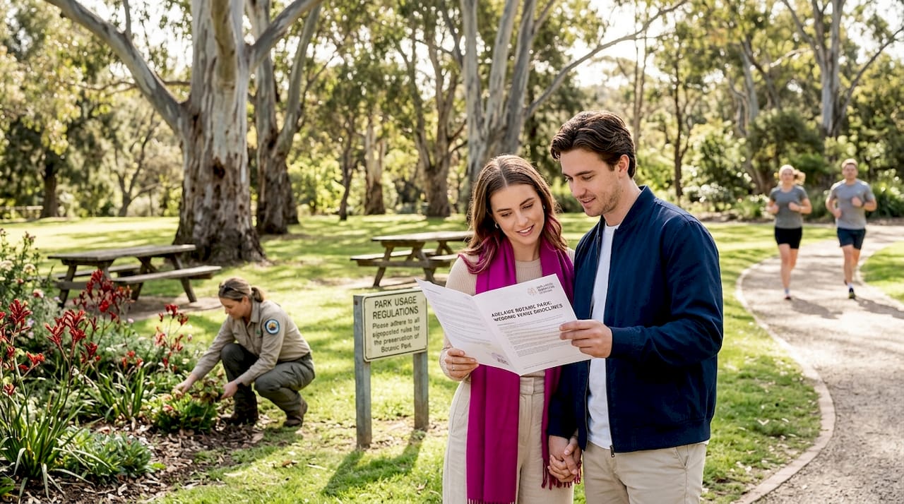 Understanding South Australian wedding venue regulations 1 Couple reviewing park rules for wedding