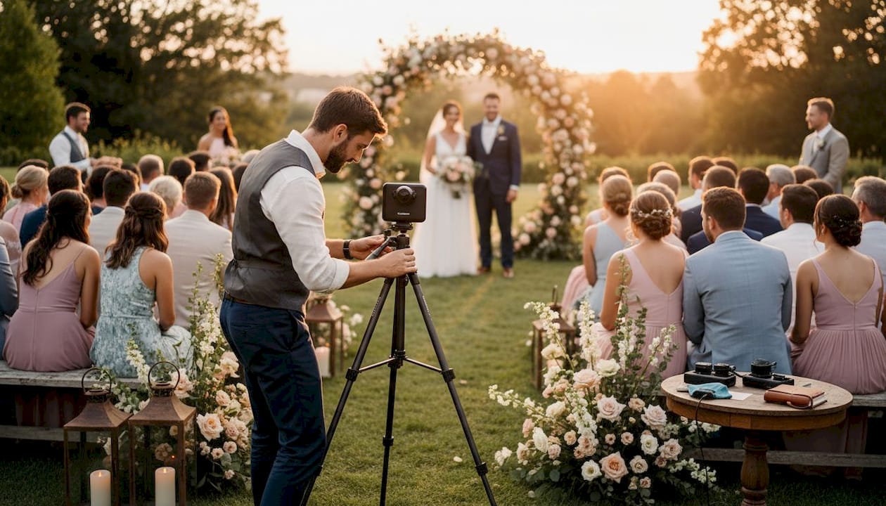 what is a virtual reality wedding video? 81 Videographer setting up VR camera at wedding
