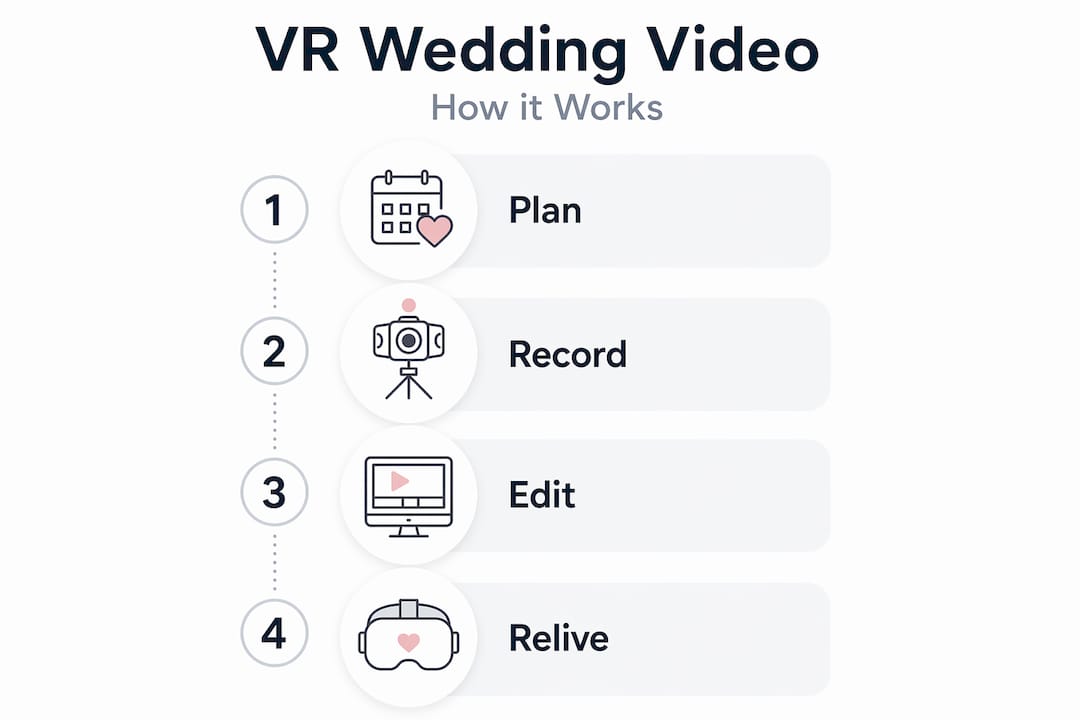 what is a virtual reality wedding video? 82 Infographic showing 4 steps of VR wedding video