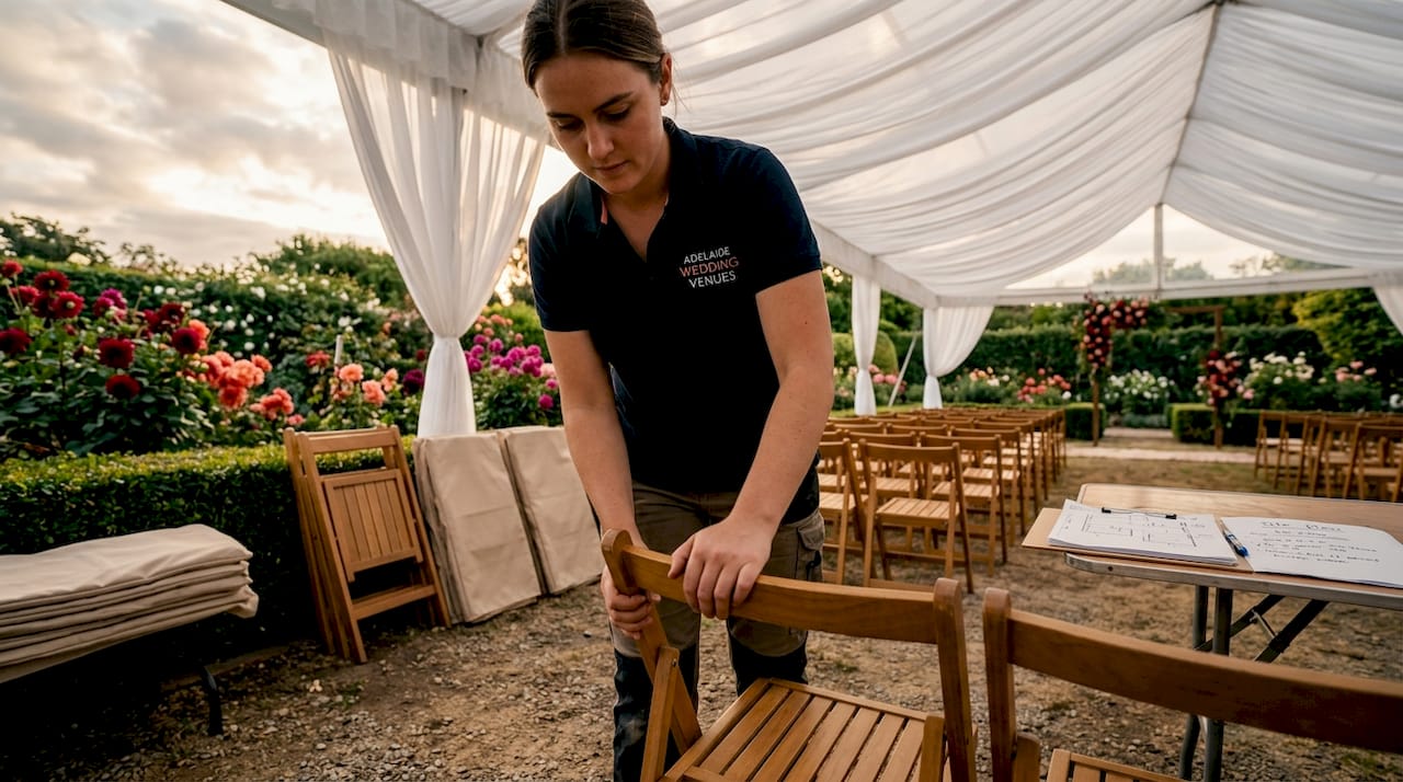 Why venue flexibility is important for your event 1 Outdoor venue staff preparing flexible wedding setup