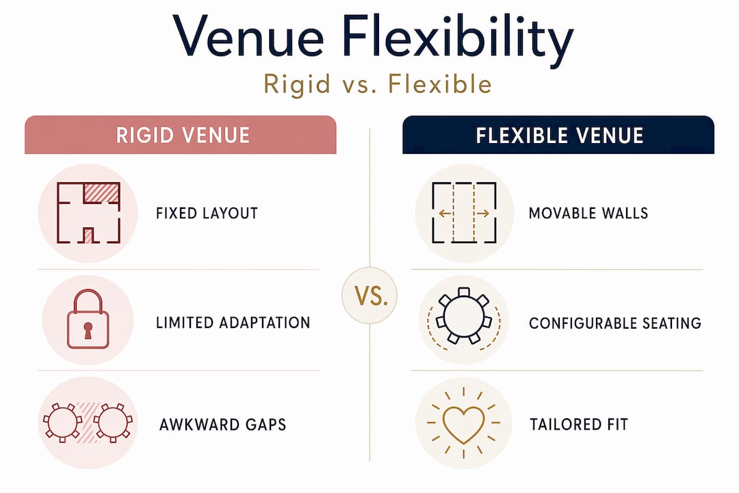 Why venue flexibility is important for your event 2 Infographic comparing rigid and flexible event venues