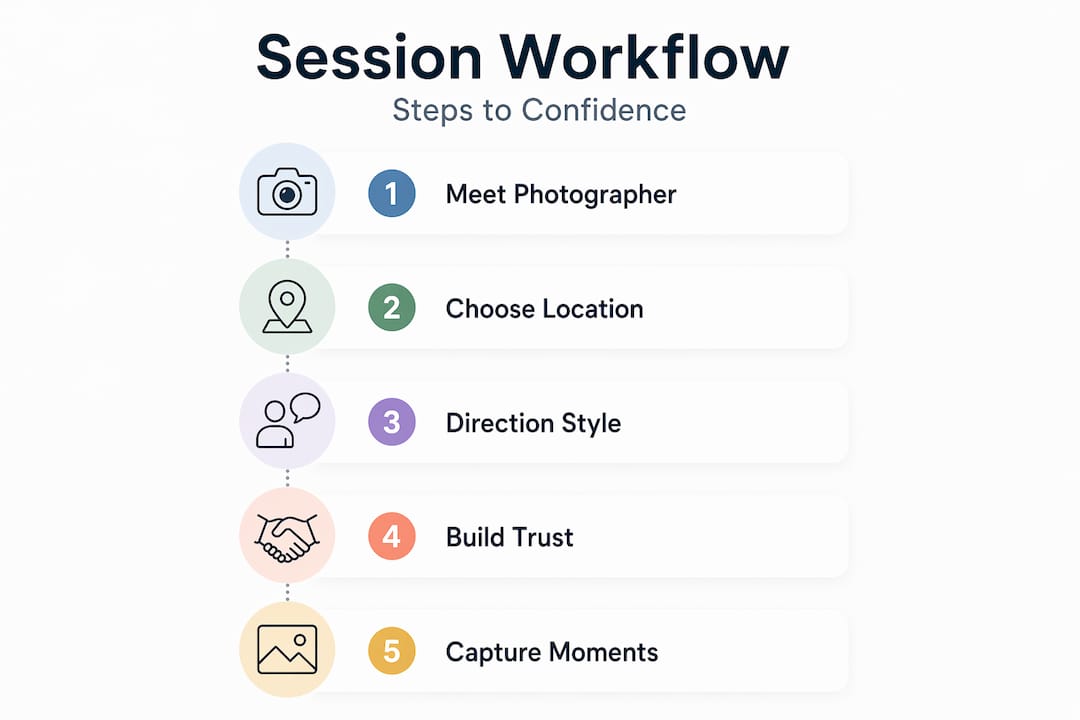 the real role of engagement sessions for couples 2 Infographic showing engagement session workflow steps