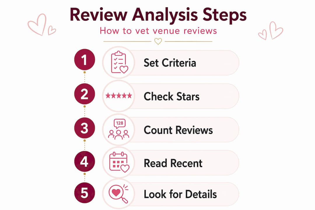 How to analyse venue reviews for your big day 1 Infographic with steps to review venue analysis