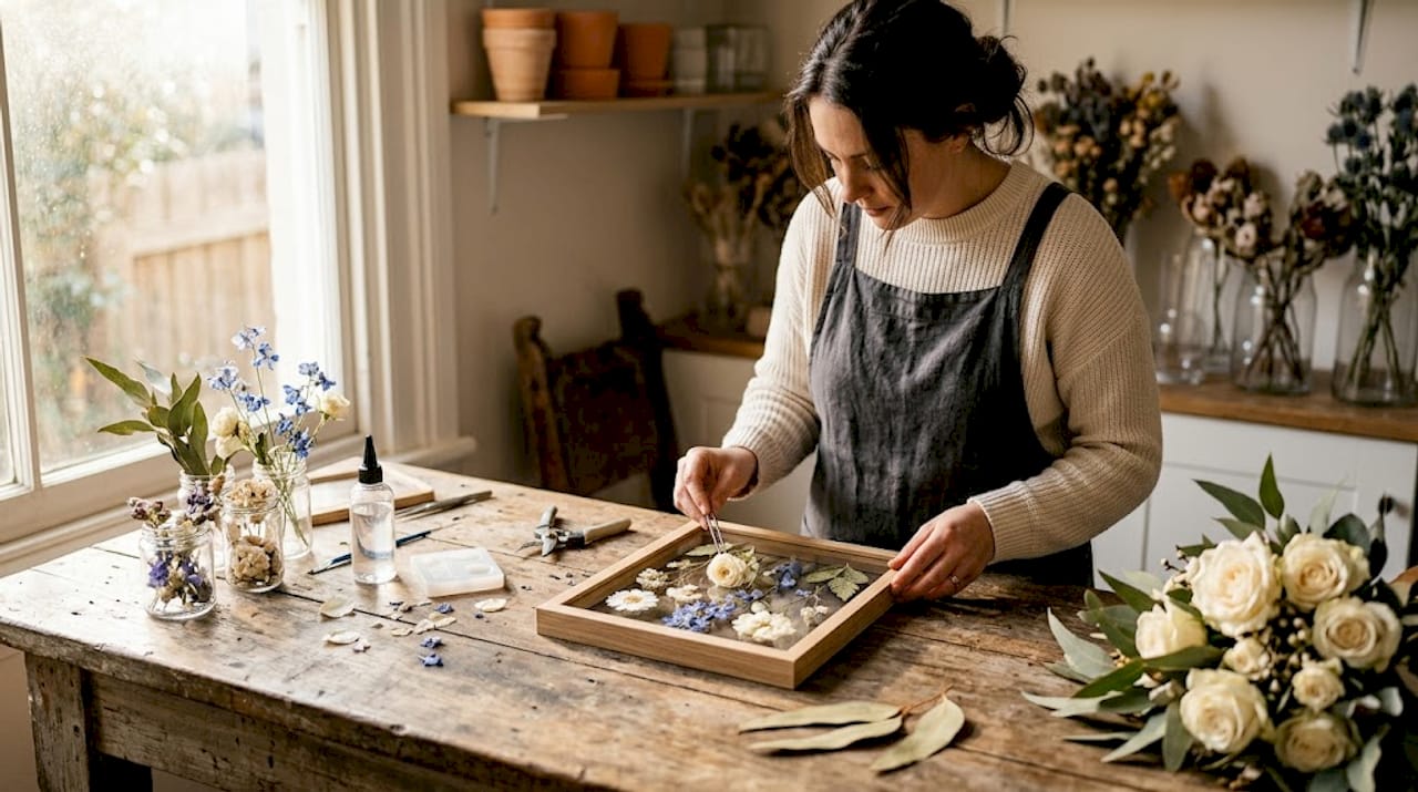 creative wedding keepsakes: your best ideas guide 1 Florist making pressed flower wedding keepsake