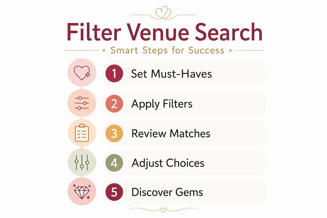 The role of filters in venue search explained 2 Vertical flow infographic showing venue search filter steps