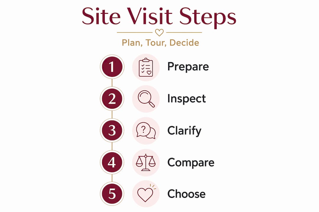 Venue site visit checklist: what you must cover 1 Infographic showing five steps for venue visit