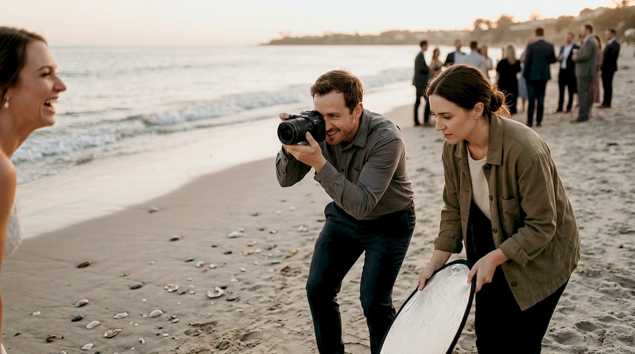 why choose a husband and wife photography team 1 Couple photographers capturing candid wedding moments