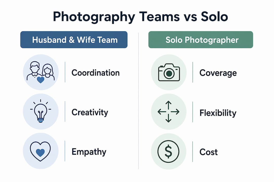 why choose a husband and wife photography team 2 Infographic comparing husband-wife teams and solo photographers