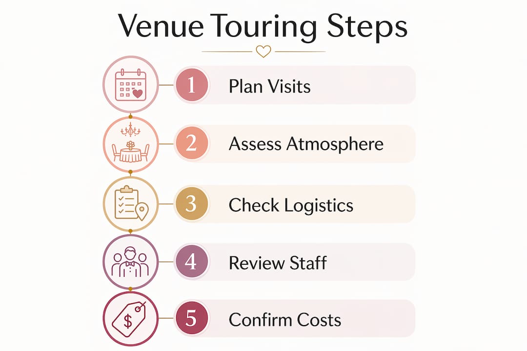 Why tour venues before booking your wedding 2 Infographic illustrating wedding venue touring steps