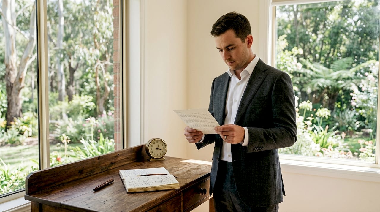 how to relax on your wedding day for photos 2 Groom reading emotional letter for calmness