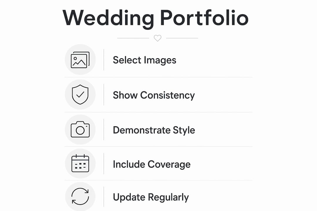 what is a wedding portfolio? a couple's guide 2 Infographic showing key steps in a wedding portfolio