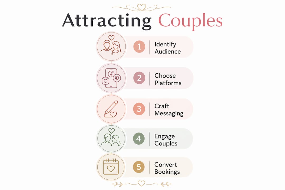 How to attract engaged couples: 2026 guide 1 Infographic showing steps to attract engaged couples