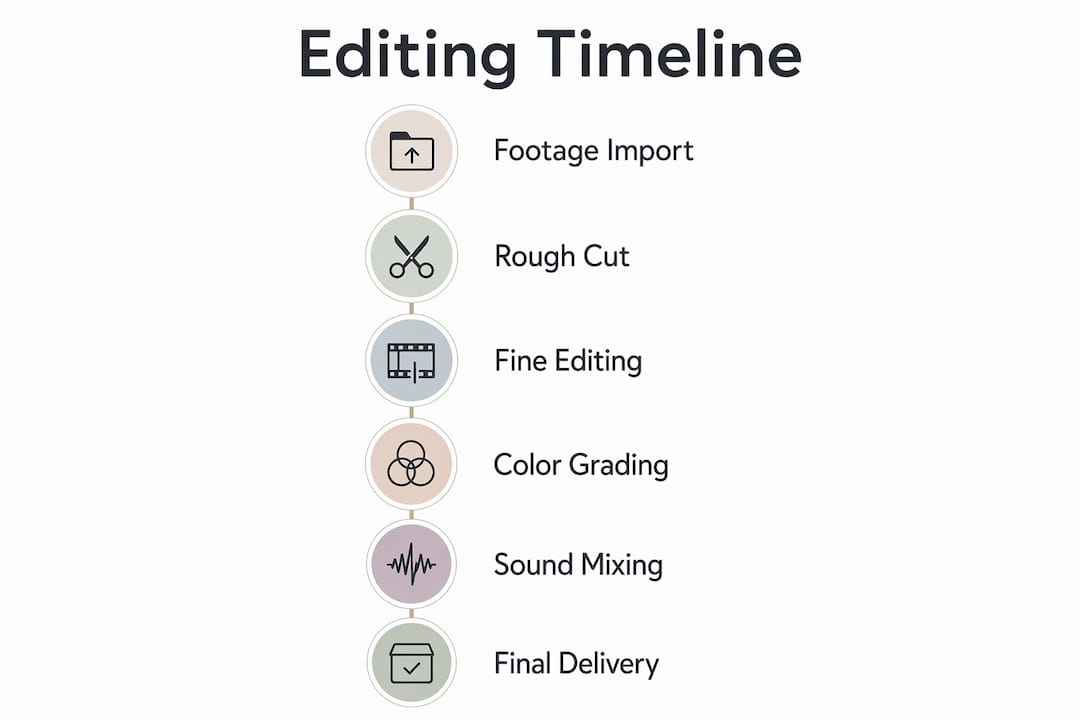 the role of editing in wedding videos explained 2 Infographic showing wedding video editing timeline steps