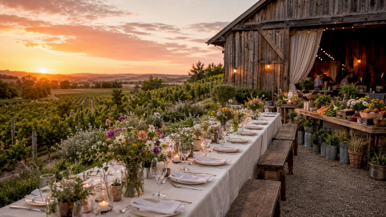 Why opt for regional venues for your wedding 1 Outdoor wedding reception at vineyard venue