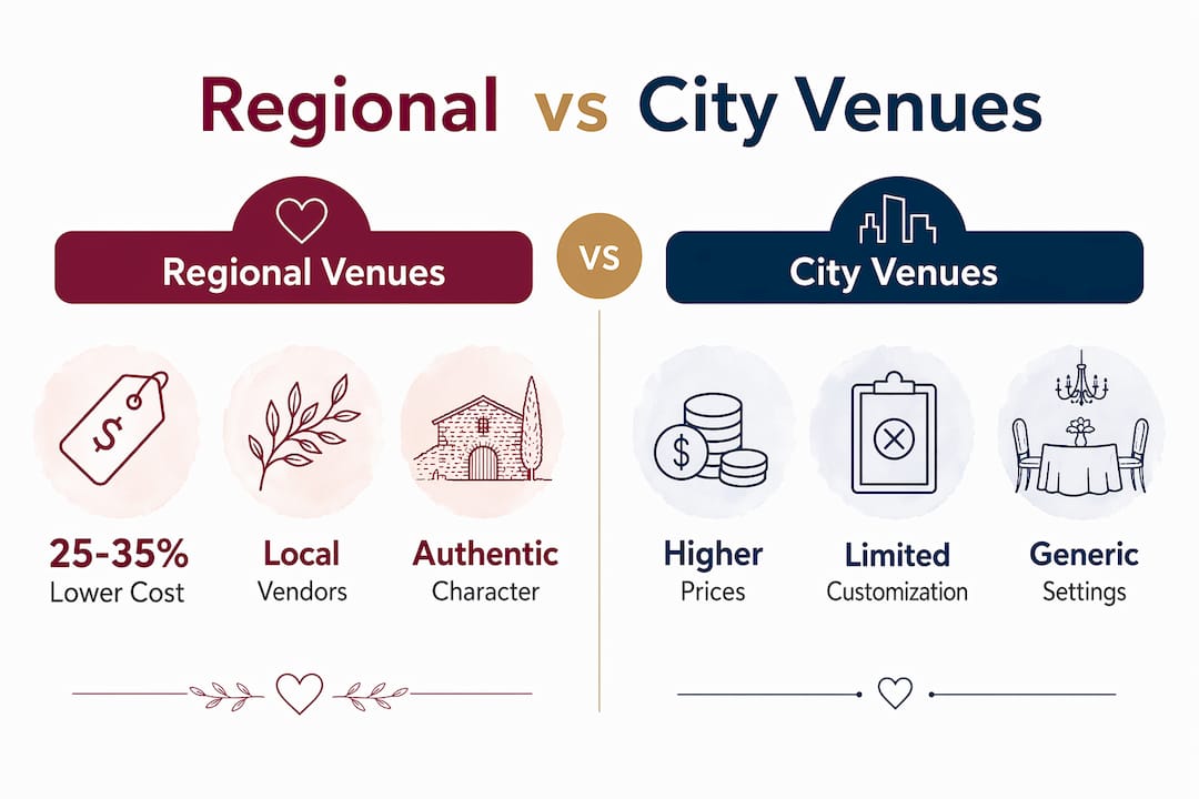 Why opt for regional venues for your wedding 2 Infographic comparing regional and city wedding venues