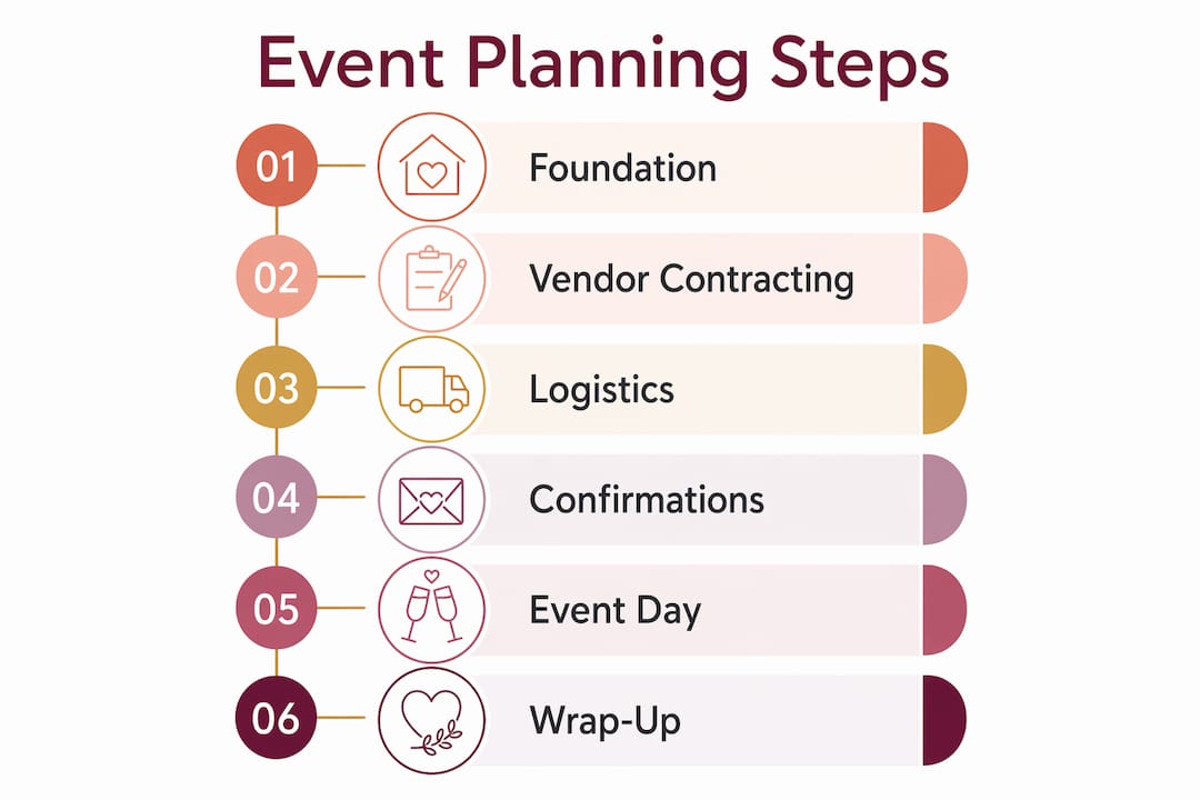 Step by step event planning: your complete guide 2 Infographic showing six key event planning steps