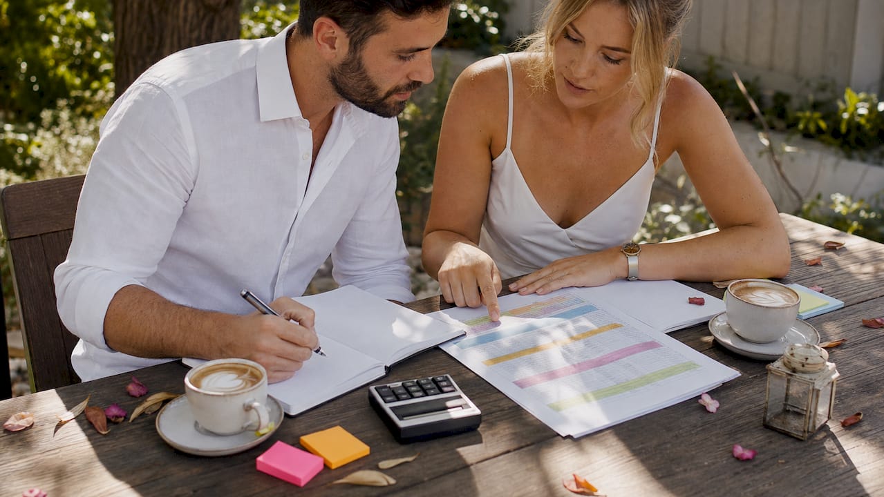 What is venue minimum spend? adelaide guide 2 Couple discussing wedding budget over coffee