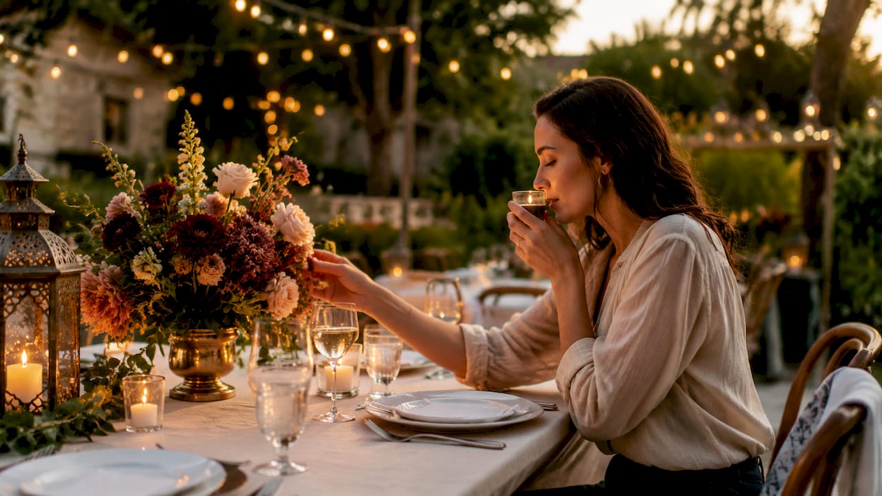 Why venue atmosphere is important for weddings 1 Woman experiencing wedding venue sensory details indoors