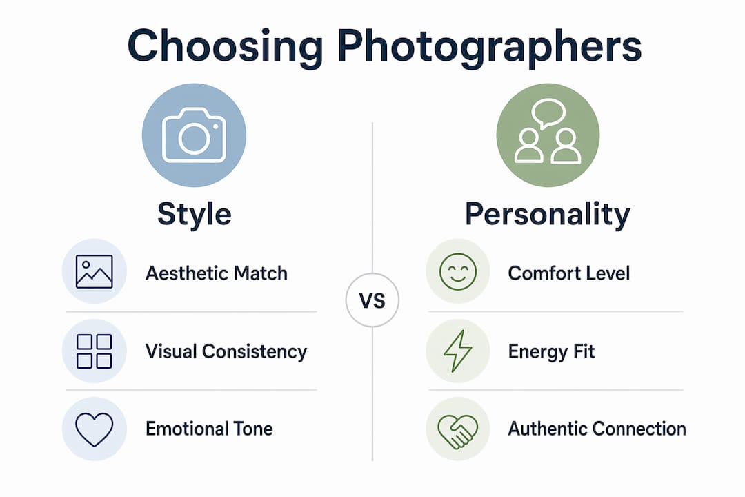 personality in wedding photographer choice: a couple's guide 2 Infographic comparing style and personality in photographer choice