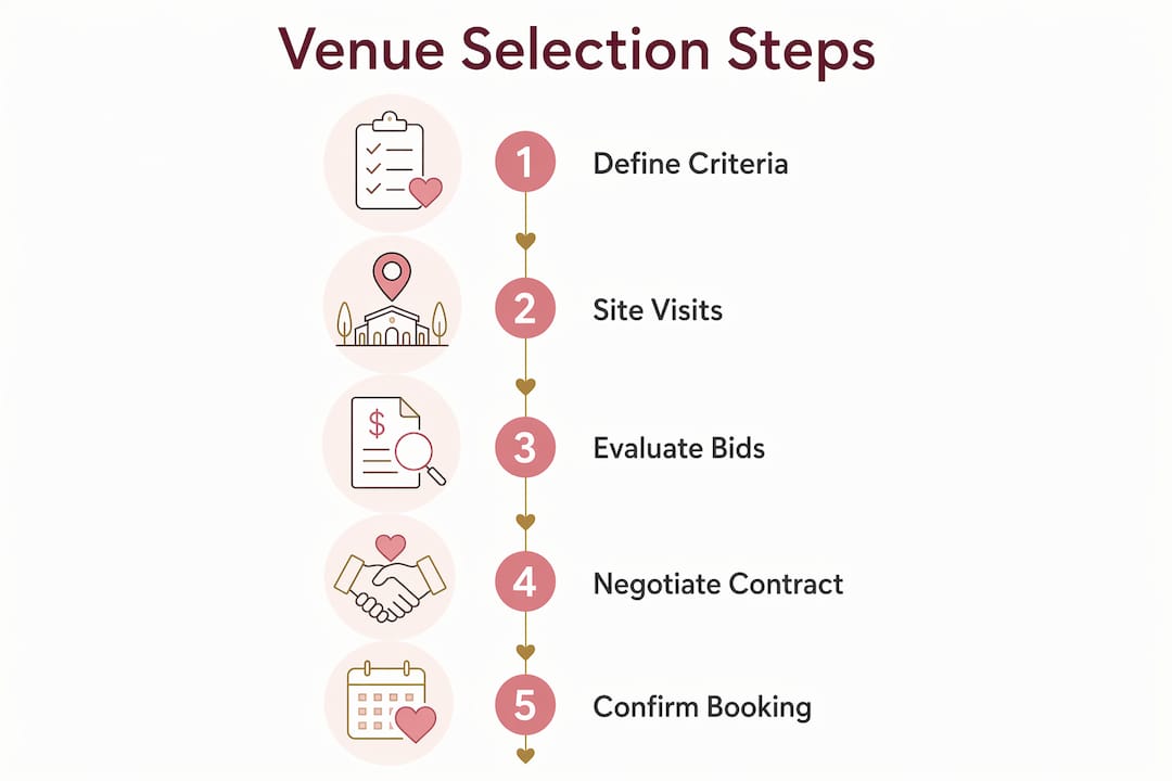 Role of event planners in venue choice explained 2 Infographic illustrating steps in venue selection process