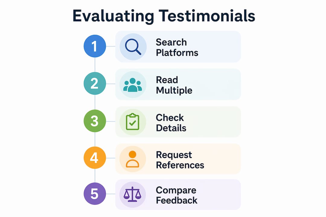 role of testimonials in wedding photographer selection 2 Infographic illustrating steps to evaluate wedding photographer testimonials