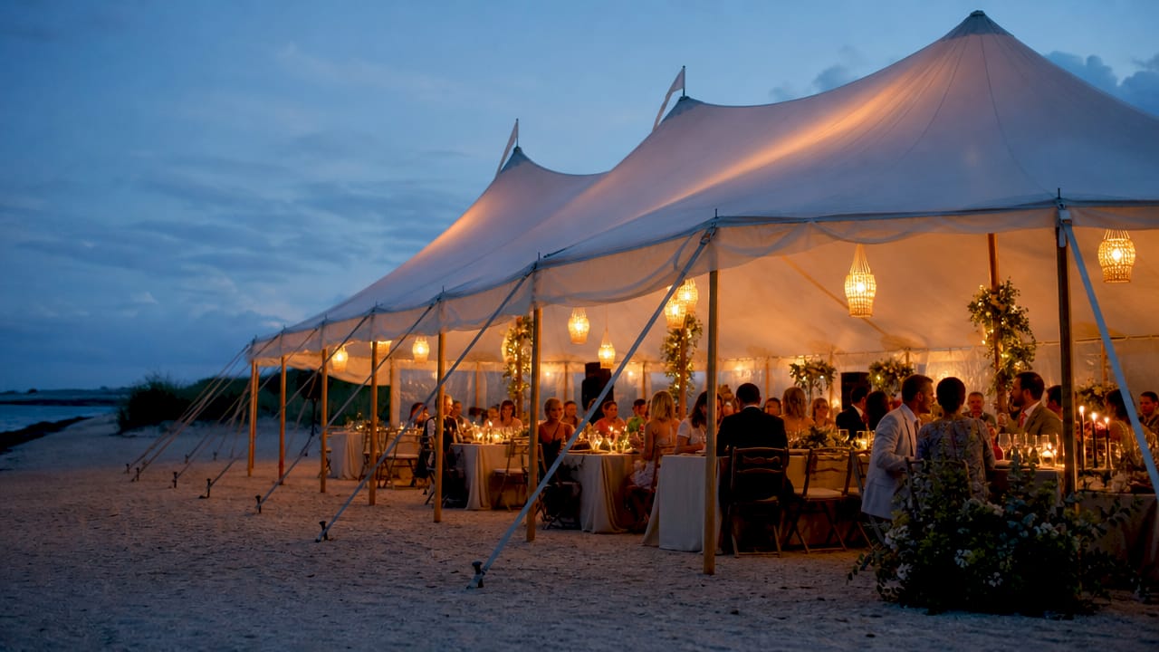What is a marquee wedding? Your complete 2026 guide 1 Interior view of traditional petal pole marquee