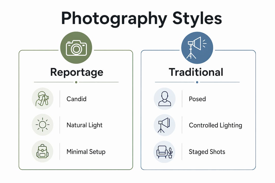 reportage vs traditional wedding photography explained 205 Infographic comparing reportage and traditional wedding photography