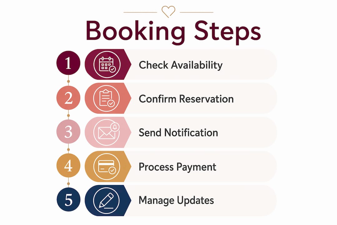 Booking management guide for event planners and venues 3 Infographic showing step-by-step booking management process