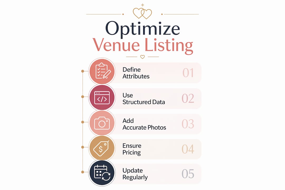 Why optimize venue descriptions: a 2026 guide 1 Infographic showing practical steps to optimize a venue listing
