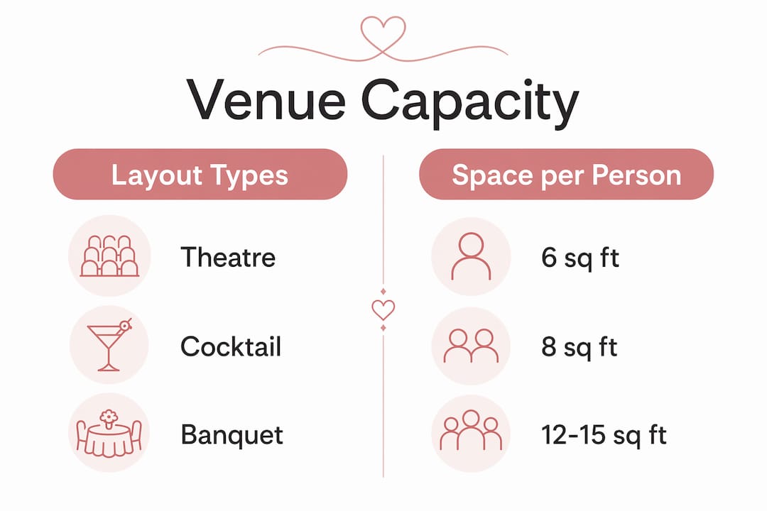 Role of venue size in planning your wedding 1 Infographic comparing venue layout types and space requirements