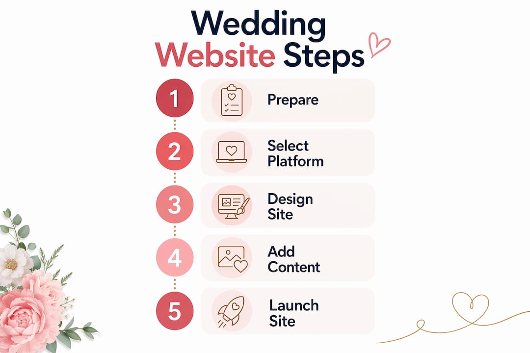 How to create a wedding website couples will love 2 Infographic illustrating steps to create a wedding website